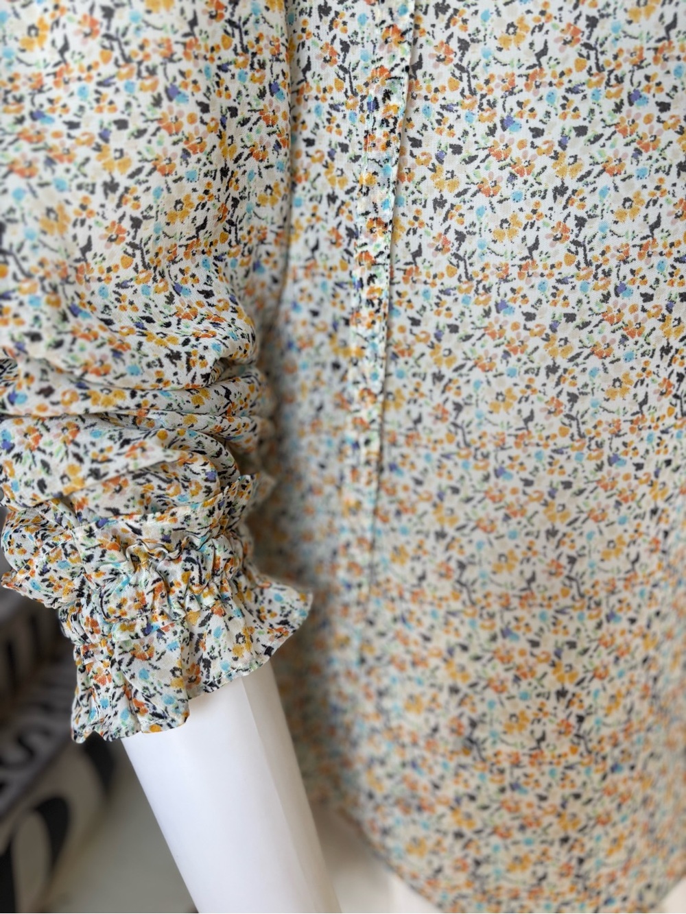 Chelsea & Violet Cream Floral Ruffle Button-Front Blouse - Picture 6 of 10